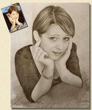 portrait au crayon dessin&eacute; &agrave; partir d'une photo couleur